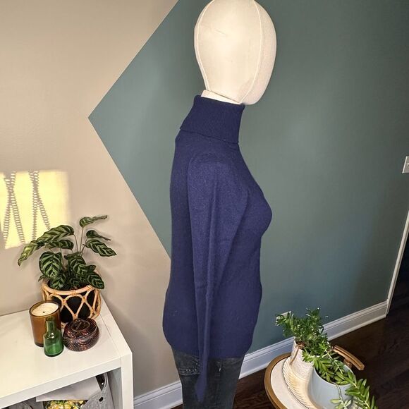 Vintage 100% Cashmere Turtleneck Sweater Navy Blue Scottish Spun Hong Kong Sz S - Picture 3 of 9